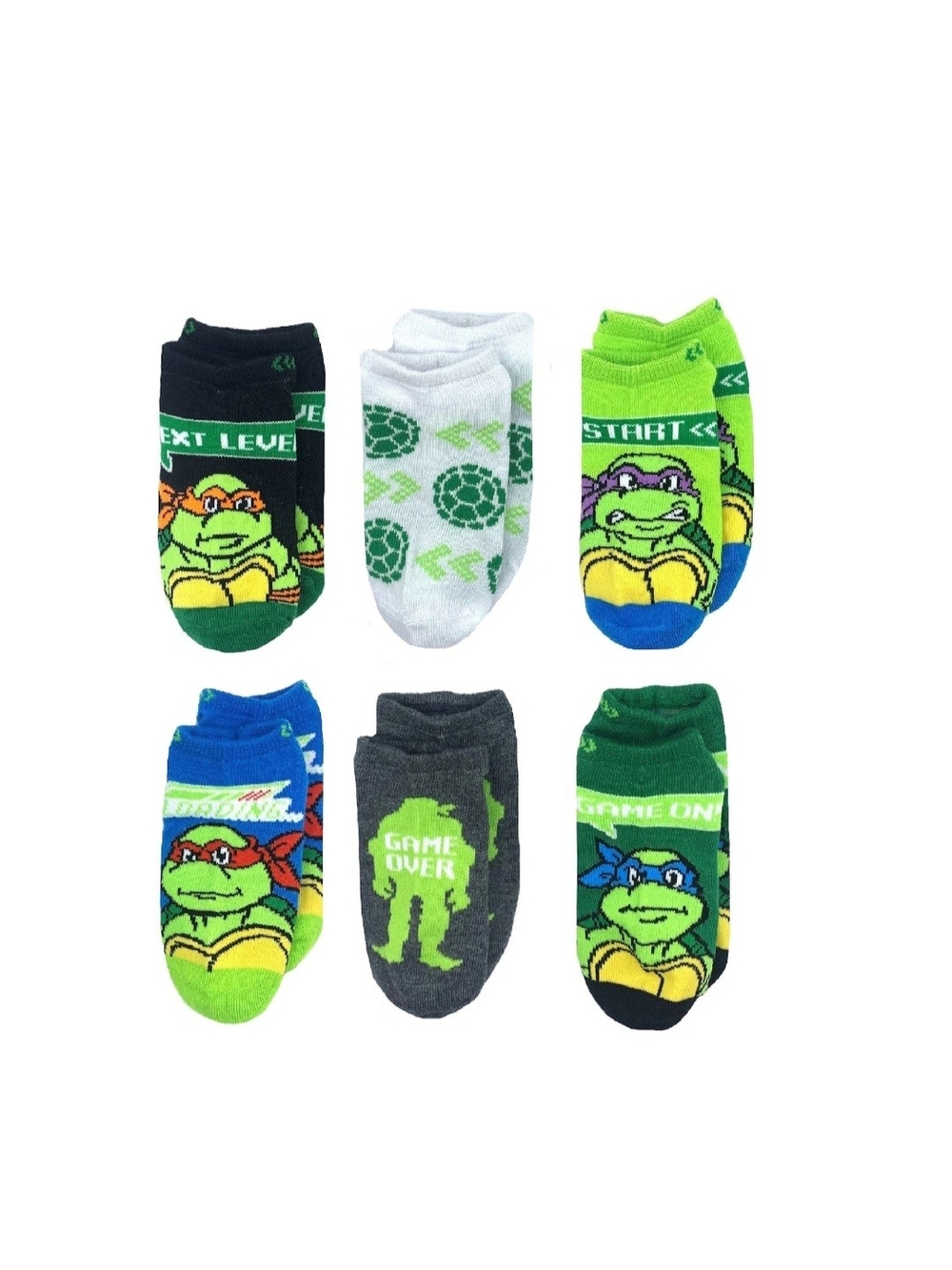 NWT Teenage Mutant Ninja Turtles Retro 6-Pack No-Show Socks size LG (SHOE 4-10)